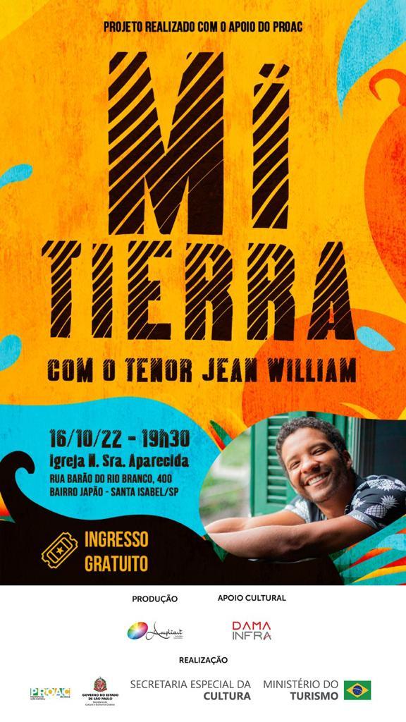 Tenor Jean William apresentará o show “Mi Tierra” em Santa Isabel, SP