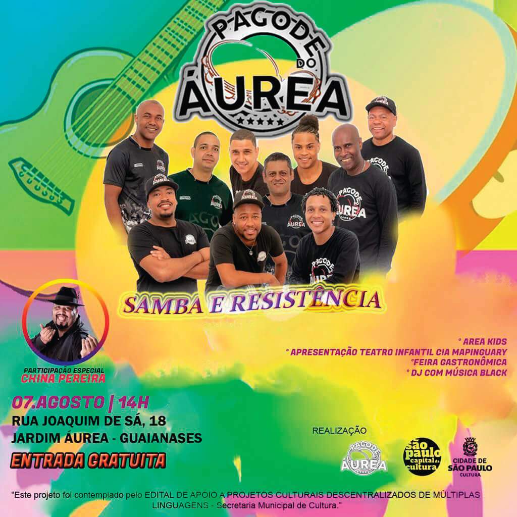 China Pereira é o destaque do Projeto “Pagode do Áurea – Samba e Resistência”, domingo 07/08, em Guaianases 