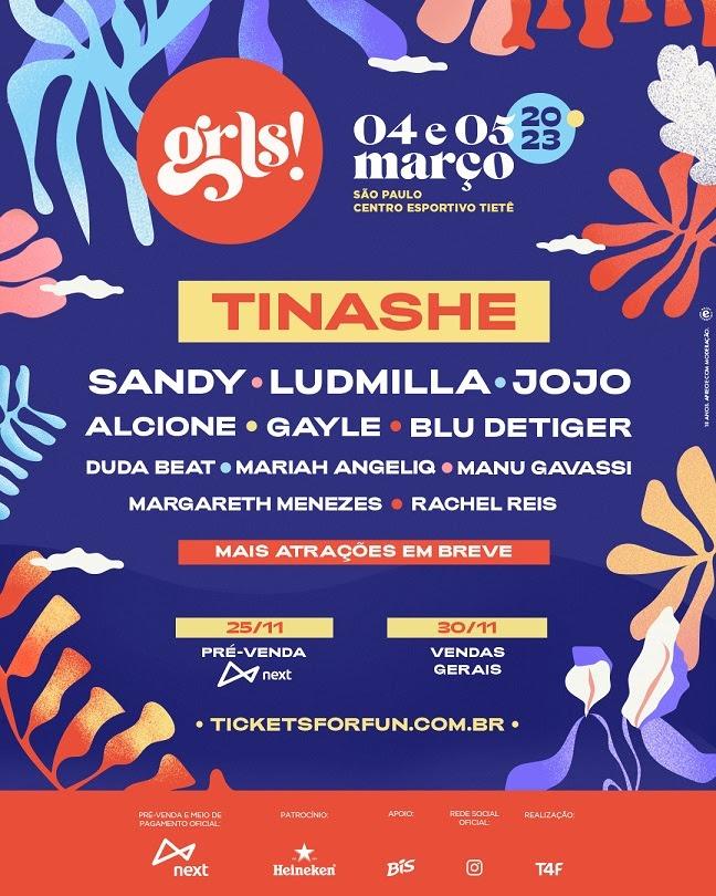 Festival GRLS! anuncia Tinashe, LUDMILLA, Alcione e Sandy entre as primeiras atrações da edição 2023