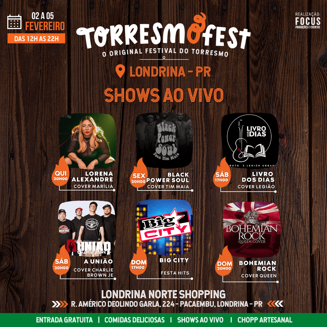 Confira a programação musical de atrações do TORRESMOFEST no Londrina Norte Shopping