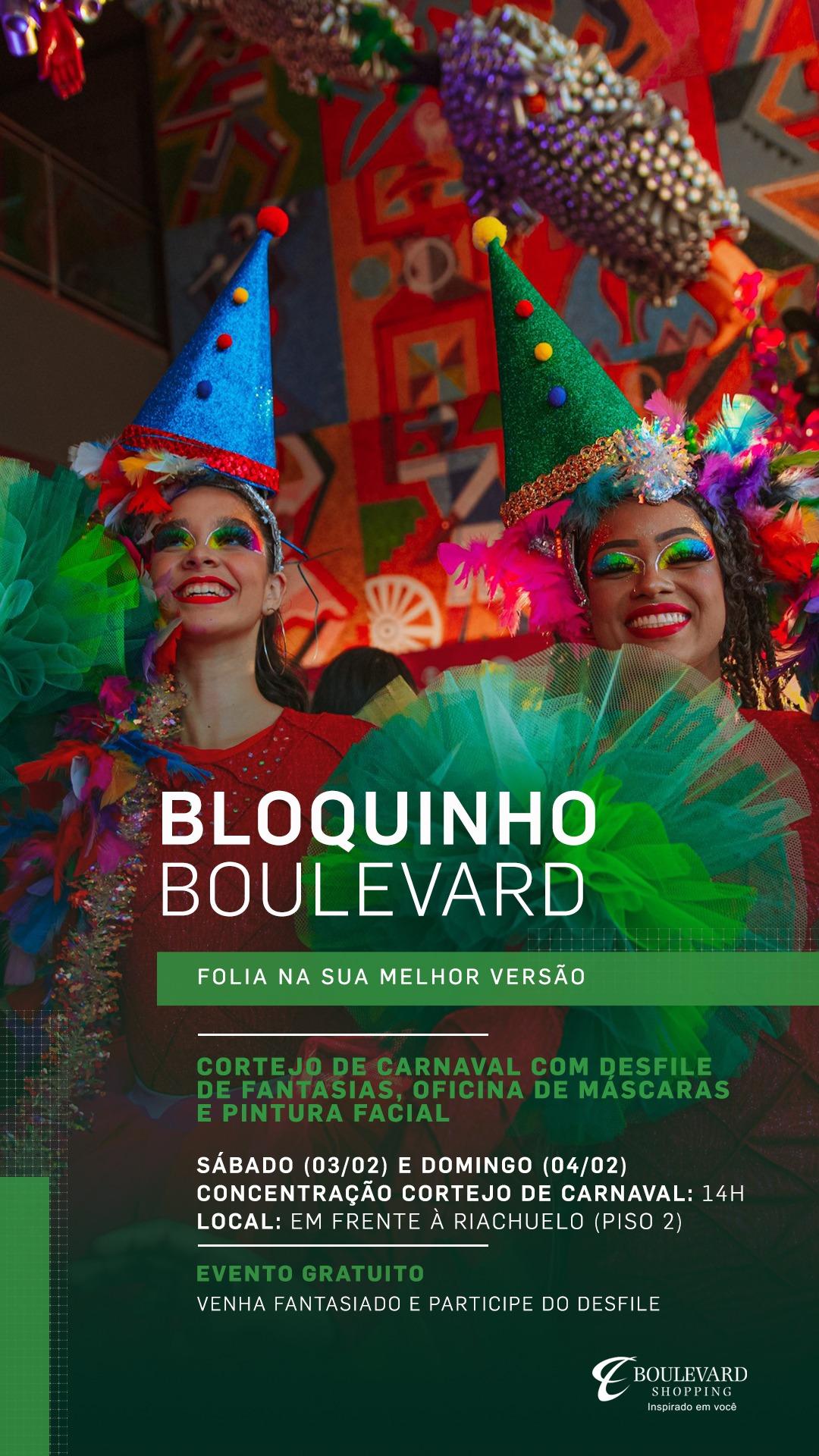 Boulevard Shopping realiza Bailinho de Carnaval com desfile de fantasias nos dias 3 e 4 de fevereiro