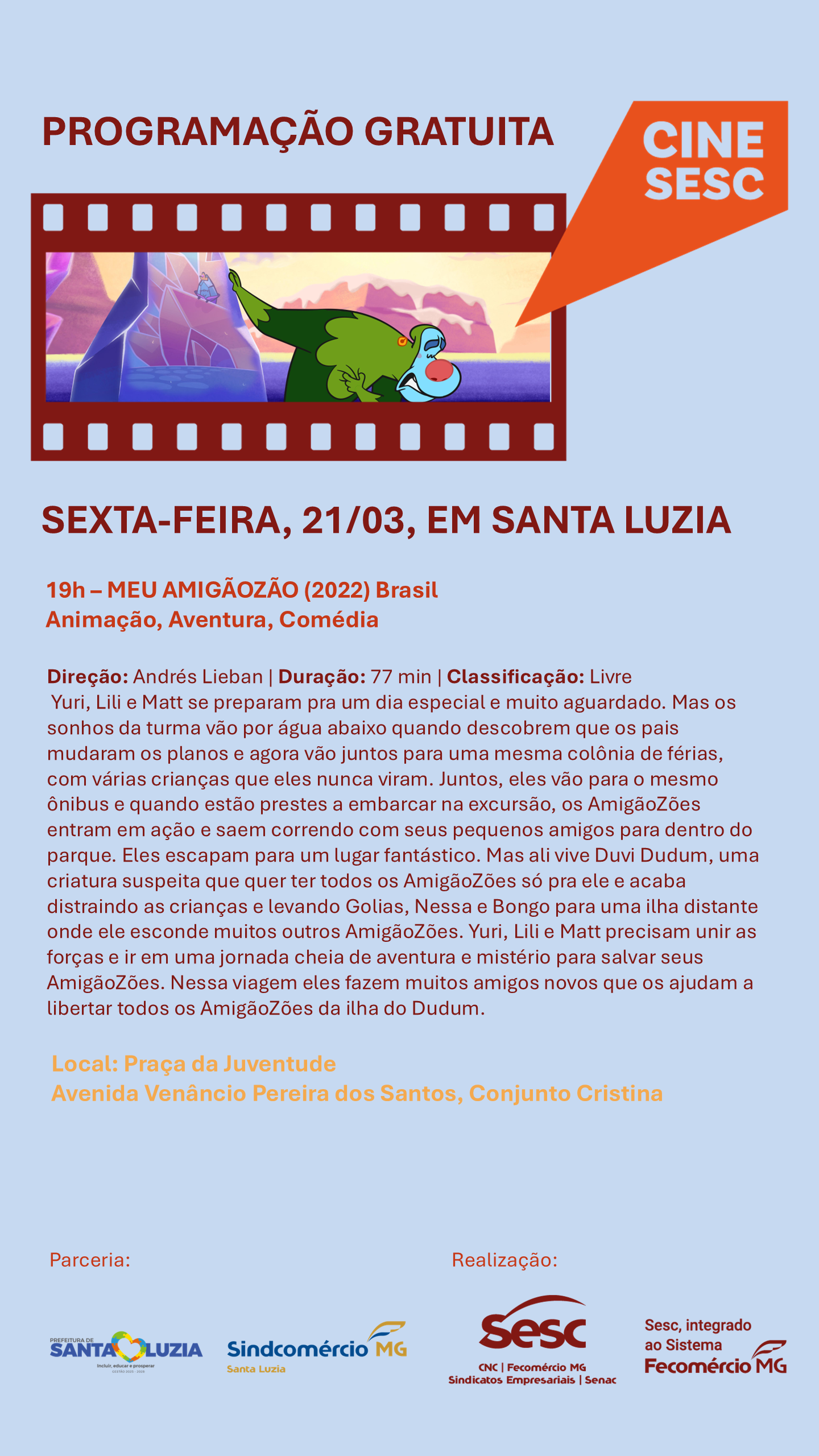 CineSesc Itinerante chega a Santa Luzia com filmes grátis
