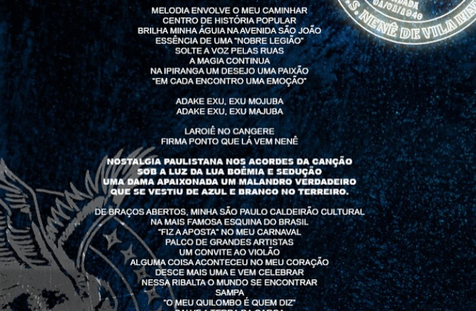 Nenê de Vila Matilde escolhe samba-enredo 2026