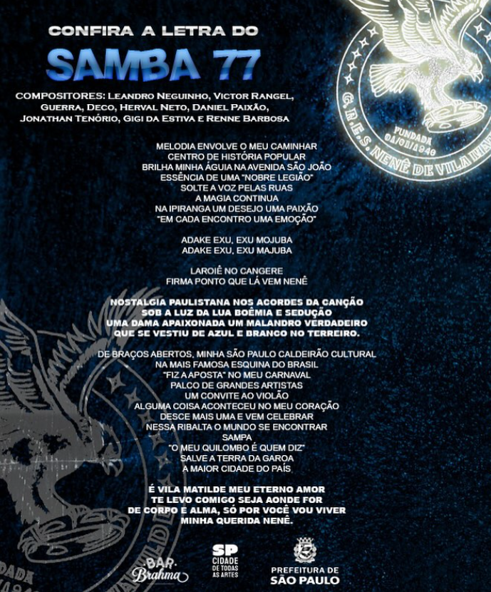 Nenê de Vila Matilde escolhe samba-enredo 2026