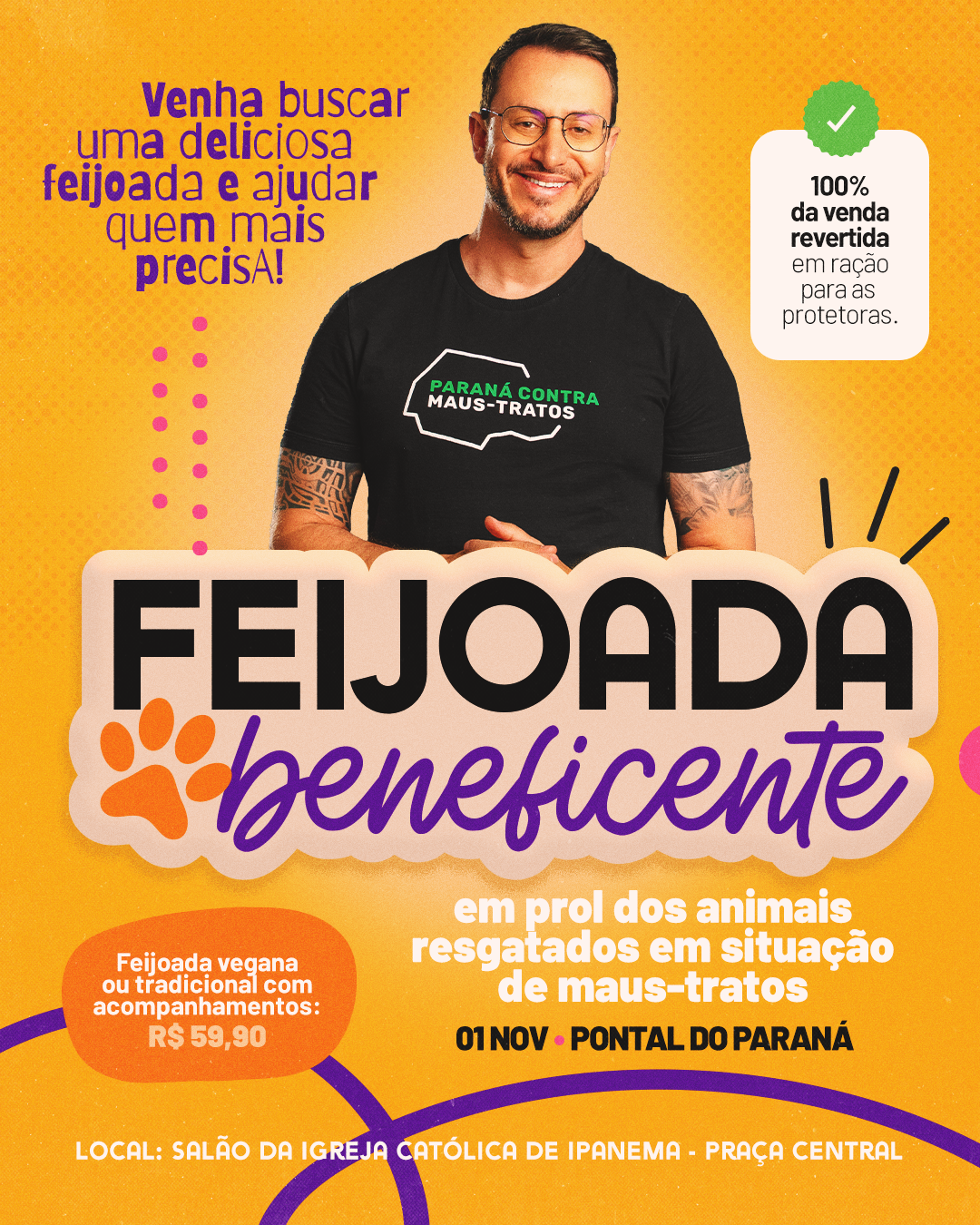 Feijoada beneficente ajuda animais em Pontal do Paraná
