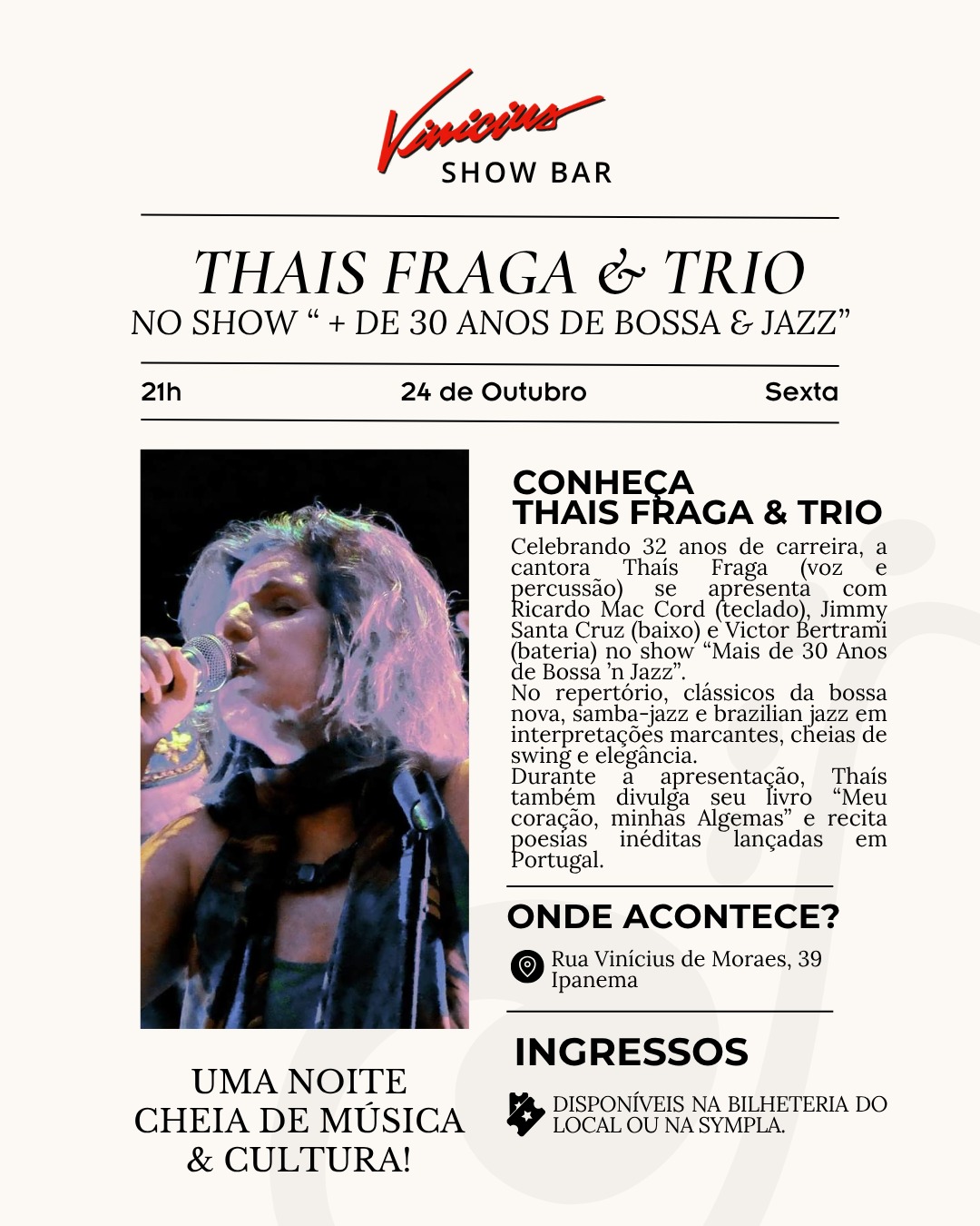 Thaís Fraga celebra 32 anos de carreira no Vinicius Show, em Ipanema