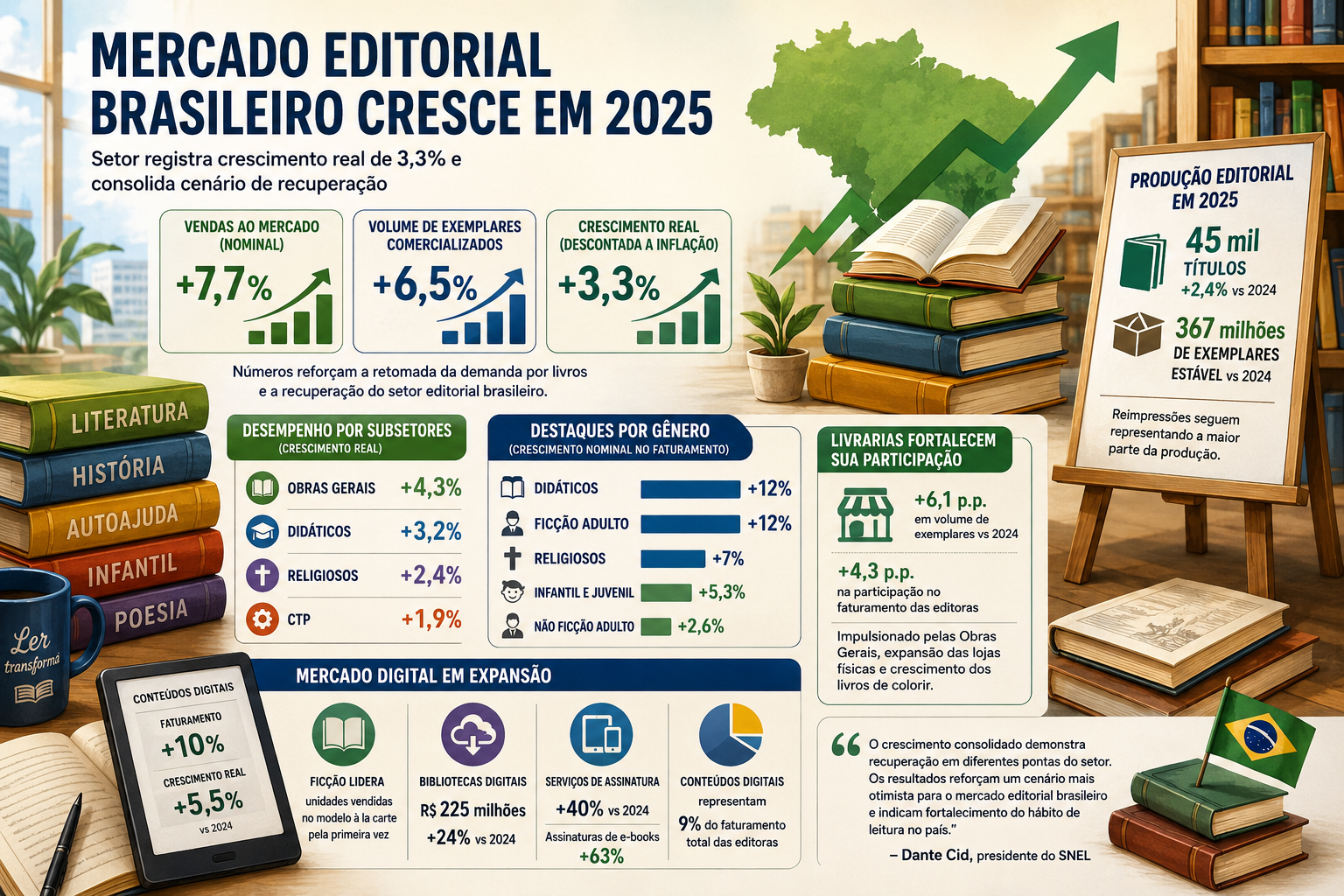 Mercado editorial brasileiro cresce em 2025