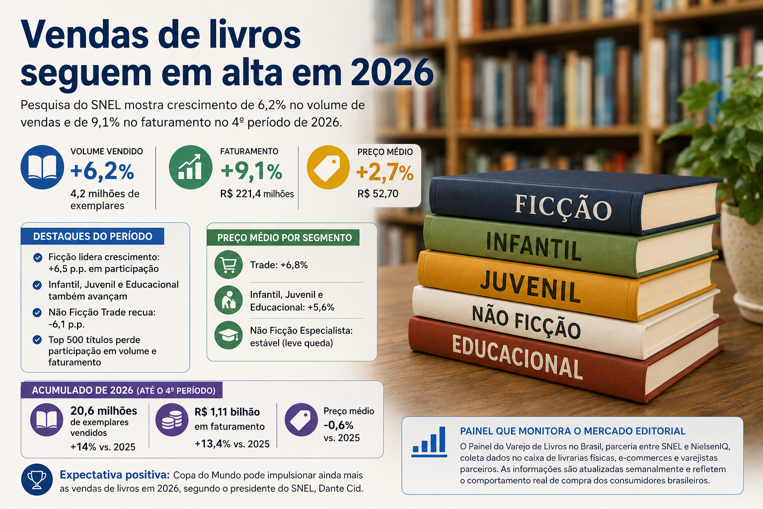Vendas de livros seguem em alta em 2026