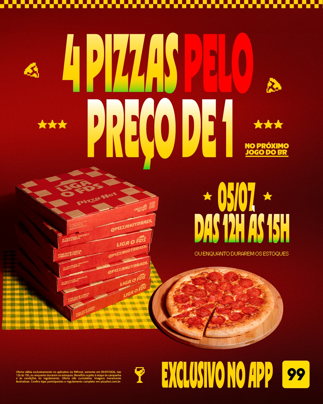 Pizza Hut lança promoção de 4 pizzas pelo preço de 1