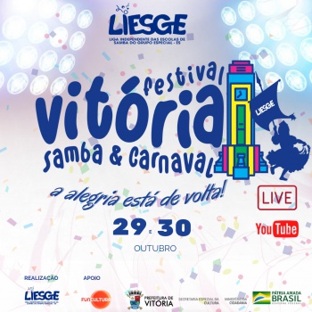 Festival Vitória, Samba e Carnaval terá transmissão ao vivo